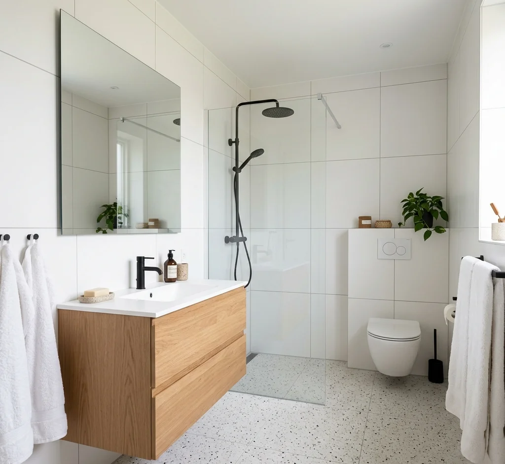 Færdigt renoveret badeværelse